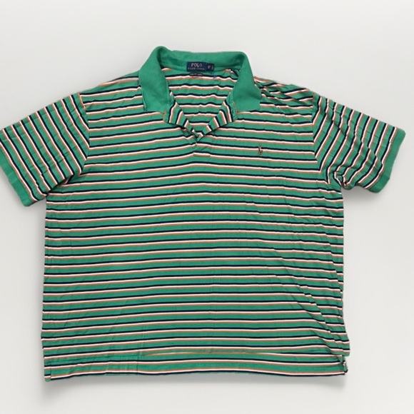 Polo Ralph Lauren Shirt Mens 3XB Green striped Short Sleeve Polo Shirt m Pony - Picture 1 of 4